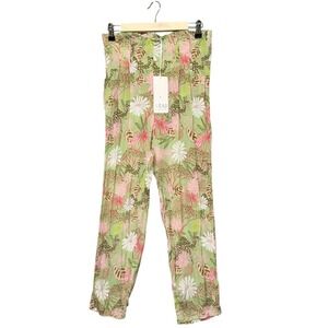 TAJ by Sabrina Crippa Pia Pant Womens S Green Floral Beaded Embroidered Resort